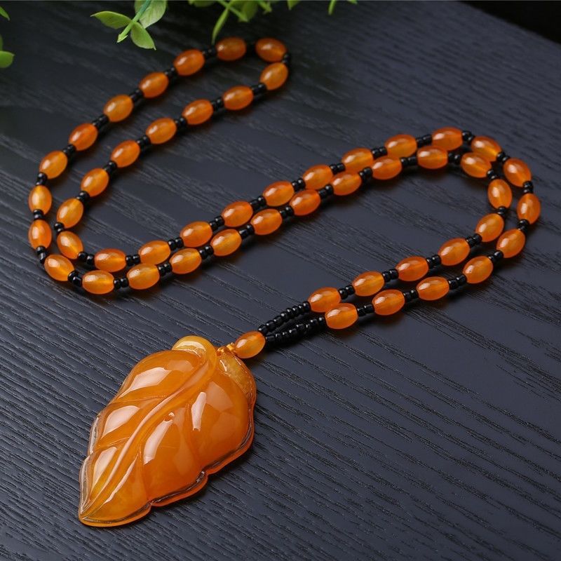 Beeswax Pendant Long Water Drop Women 'S Ethnic Style Vintage Amber Old Wax Necklace Versatile Accessories Sweater Chain Pendant