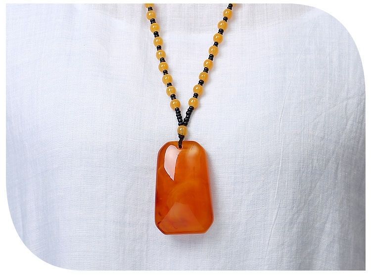 Beeswax Pendant Long Water Drop Women 'S Ethnic Style Vintage Amber Old Wax Necklace Versatile Accessories Sweater Chain Pendant