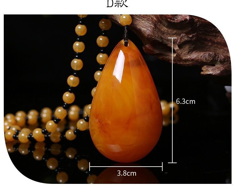 Beeswax Pendant Long Water Drop Women 'S Ethnic Style Vintage Amber Old Wax Necklace Versatile Accessories Sweater Chain Pendant