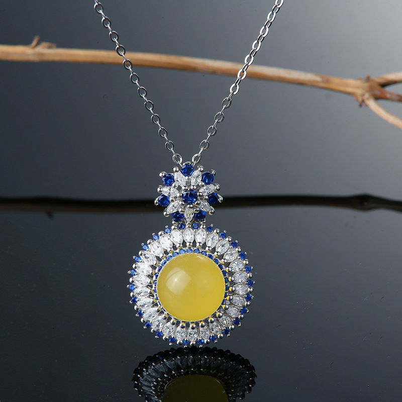 Tiktok Taobao Live Supply Sun Xingtong Body S925 Silver Natural Russian round Beads Beeswax Necklace Factory Goods