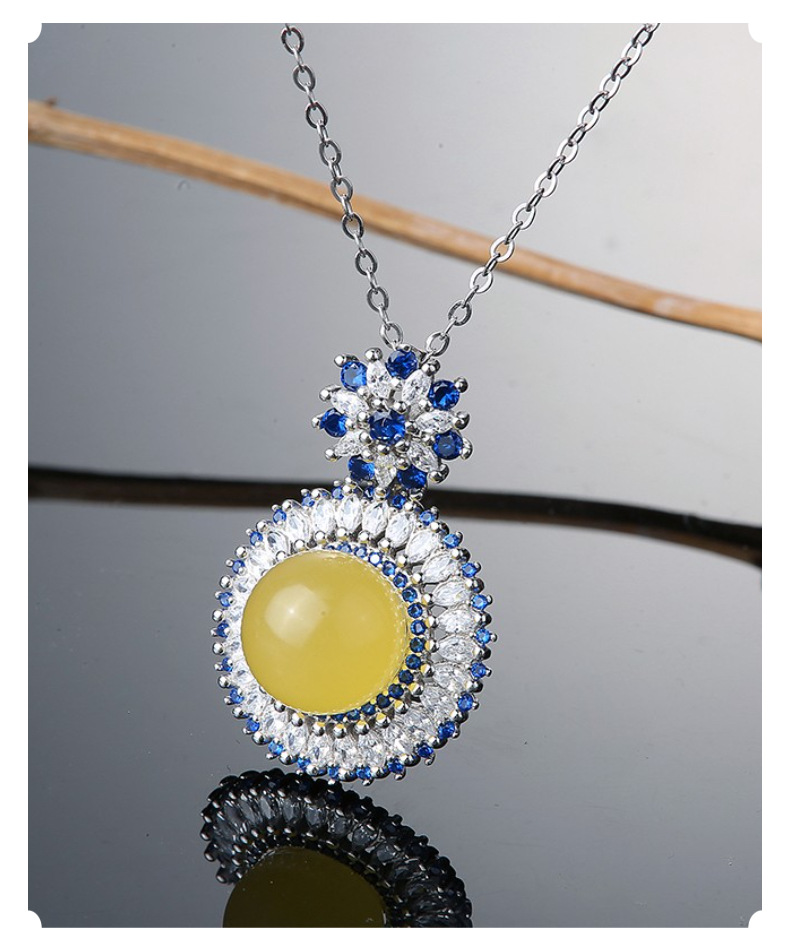 Tiktok Taobao Live Supply Sun Xingtong Body S925 Silver Natural Russian round Beads Beeswax Necklace Factory Goods Tiktok Taobao Live Supply Sun Xingtong Body S925 Silver Natural Russian round Beads Beeswax Necklace Factory Goods