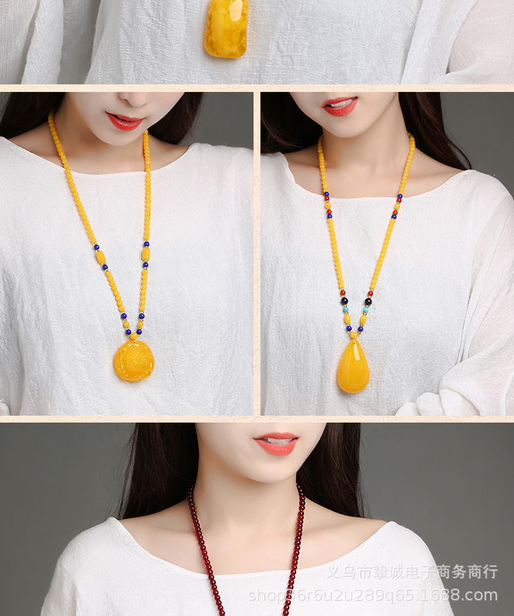 Old Beeswax Pendant Water Drop Yellow Chicken Grease Necklace with Men's and Women's Amber Gold Twisted Honey Long Sweater Chain Ethnic Style Old Beeswax Pendant Water Drop Yellow Chicken Grease Necklace with Men's and Women's Amber Gold Twisted Honey Long Sweater Chain Ethnic Style