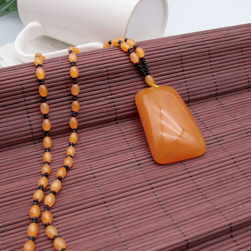 Old Beeswax Sweater Chain Men's and Women's Second Generation Yellow Chicken Grease Amber Long Necklace Ethnic Style Pendant Factory Wholesale Old Beeswax Sweater Chain Men's and Women's Second Generation Yellow Chicken Grease Amber Long Necklace Ethnic Style Pendant Factory Wholesale