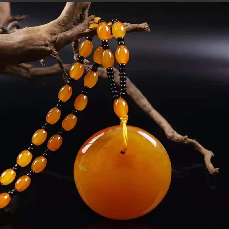 Old Beeswax Sweater Chain Men's and Women's Second Generation Yellow Chicken Grease Amber Long Necklace Ethnic Style Pendant Factory Wholesale Old Beeswax Sweater Chain Men's and Women's Second Generation Yellow Chicken Grease Amber Long Necklace Ethnic Style Pendant Factory Wholesale