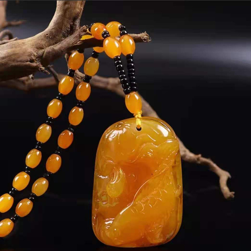 Old Beeswax Sweater Chain Men's and Women's Second Generation Yellow Chicken Grease Amber Long Necklace Ethnic Style Pendant Factory Wholesale Old Beeswax Sweater Chain Men's and Women's Second Generation Yellow Chicken Grease Amber Long Necklace Ethnic Style Pendant Factory Wholesale
