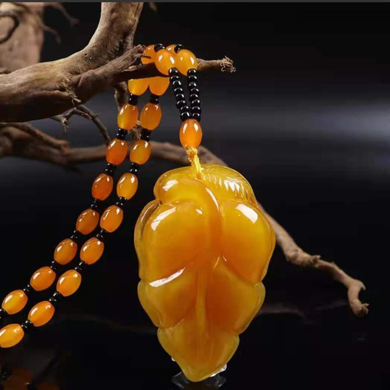 Old Beeswax Sweater Chain Men's and Women's Second Generation Yellow Chicken Grease Amber Long Necklace Ethnic Style Pendant Factory Wholesale Old Beeswax Sweater Chain Men's and Women's Second Generation Yellow Chicken Grease Amber Long Necklace Ethnic Style Pendant Factory Wholesale