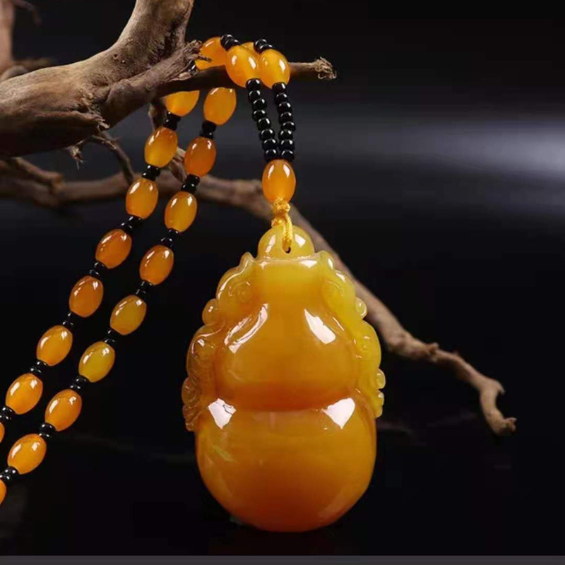 Old Beeswax Sweater Chain Men's and Women's Second Generation Yellow Chicken Grease Amber Long Necklace Ethnic Style Pendant Factory Wholesale Old Beeswax Sweater Chain Men's and Women's Second Generation Yellow Chicken Grease Amber Long Necklace Ethnic Style Pendant Factory Wholesale