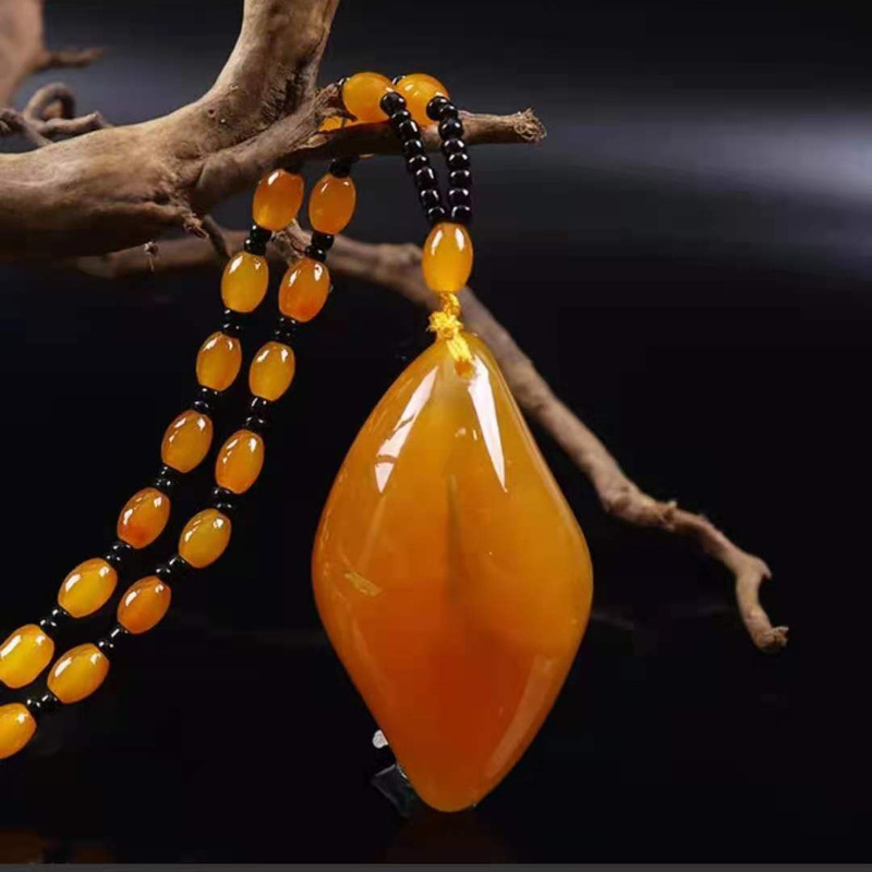 Old Beeswax Sweater Chain Men's and Women's Second Generation Yellow Chicken Grease Amber Long Necklace Ethnic Style Pendant Factory Wholesale Old Beeswax Sweater Chain Men's and Women's Second Generation Yellow Chicken Grease Amber Long Necklace Ethnic Style Pendant Factory Wholesale