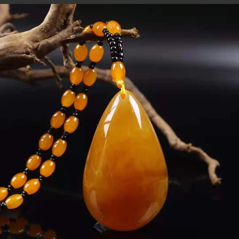 Old Beeswax Sweater Chain Men's and Women's Second Generation Yellow Chicken Grease Amber Long Necklace Ethnic Style Pendant Factory Wholesale Old Beeswax Sweater Chain Men's and Women's Second Generation Yellow Chicken Grease Amber Long Necklace Ethnic Style Pendant Factory Wholesale