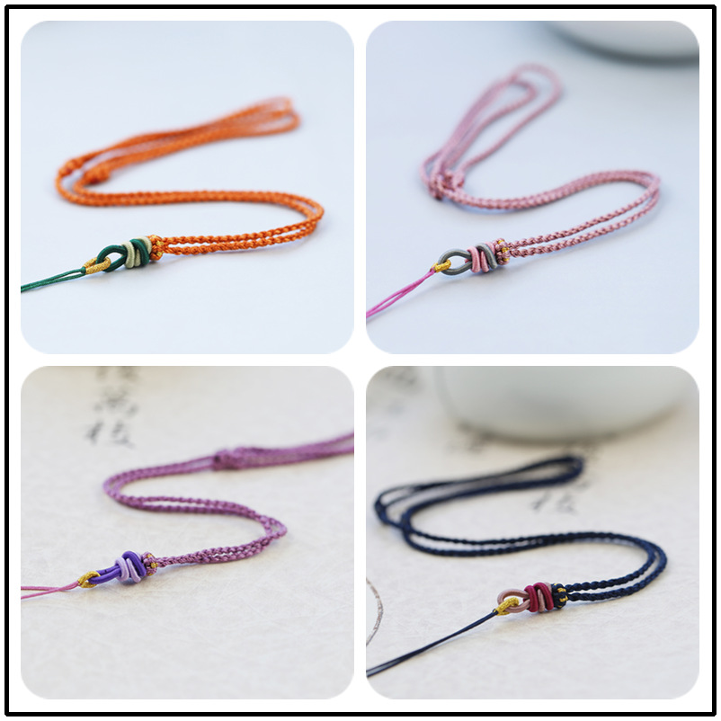 Handmade Braided Necklace Rope Clavicle Chain Sweater Chain Original Design Simple DIY Hanging Peace Buckle Beeswax Pendant