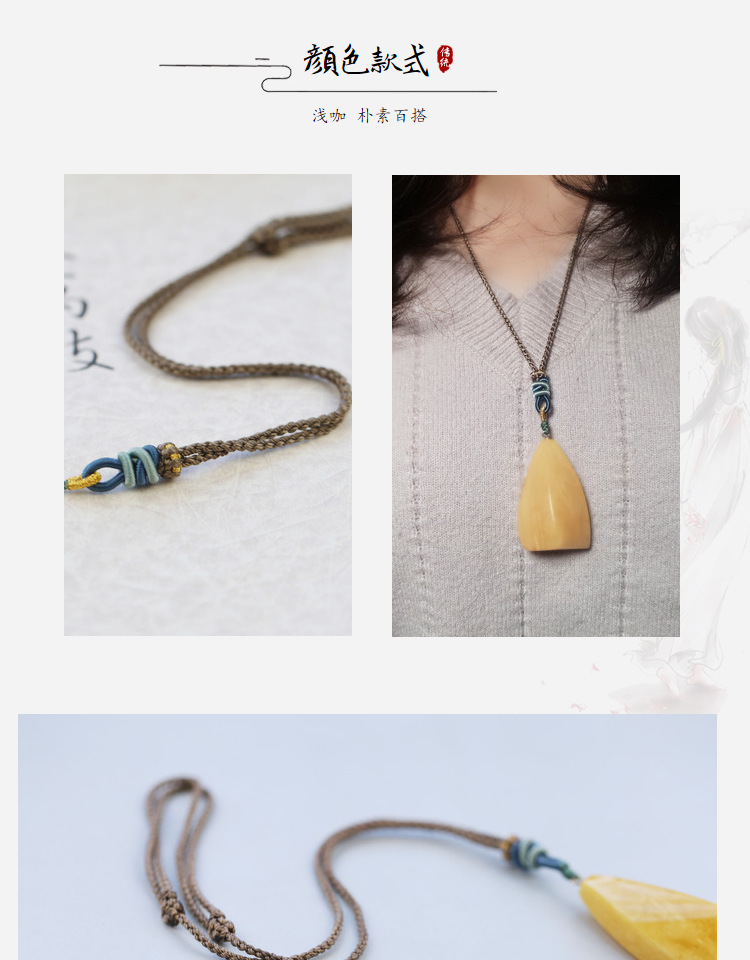 Handmade Braided Necklace Rope Clavicle Chain Sweater Chain Original Design Simple DIY Hanging Peace Buckle Beeswax Pendant Handmade Braided Necklace Rope Clavicle Chain Sweater Chain Original Design Simple DIY Hanging Peace Buckle Beeswax Pendant