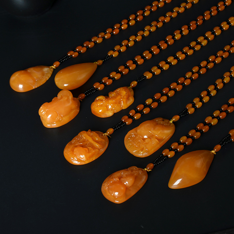 Beeswax Necklace Amber Pendant Hot Sale at Scenic Spot Male and Female Better Luck Pendant Temperament National Style Implied Necklace