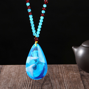 Running Rivers and Lakes Meeting Sale Gift Blue Light Beeswax Necklace Men's and Women's Long Accessories Sweater Chain Clothing Wholesale