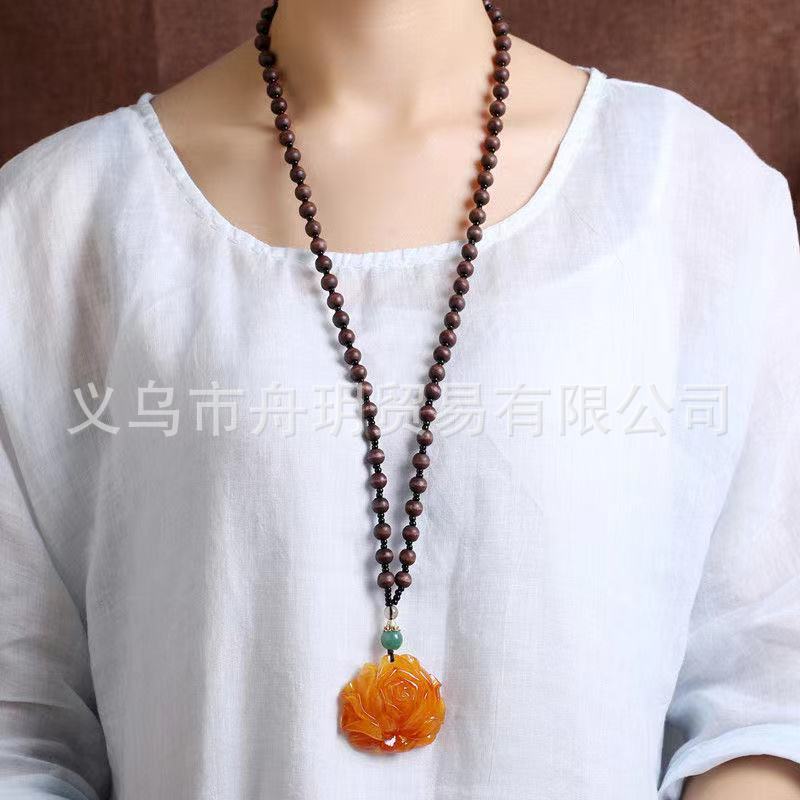Stall Scenic Spot New Ethnic Style Beaded Imitation Beeswax Sweater Chain Jewelry Vintage Accessories Pendant Women's Necklace