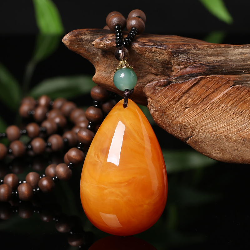 Yiwu Old Beeswax Pendant Sweater Chain Yellow Chicken Grease Beeswax Long Necklace Second Generation Door Frame Ethnic Style Pendant
