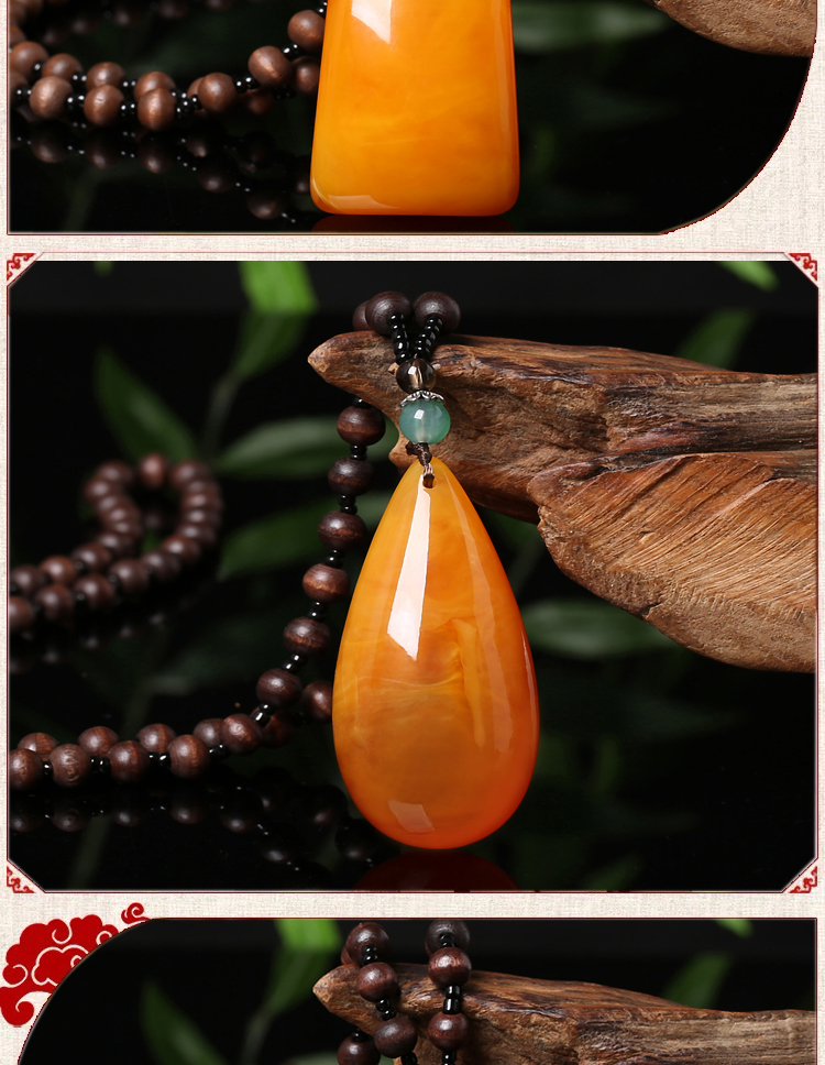 Yiwu Old Beeswax Pendant Sweater Chain Yellow Chicken Grease Beeswax Long Necklace Second Generation Door Frame Ethnic Style Pendant
