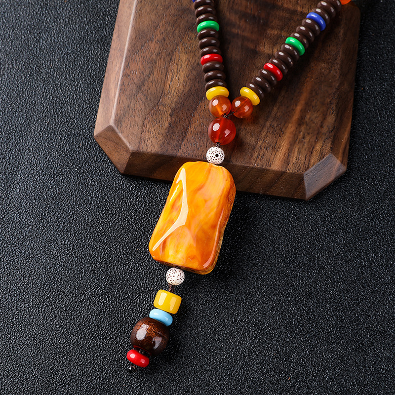 Imitation Beeswax Pendant Women&#039;s Long Autumn/Winter Sweater Chain Stall Necklace Door Frame Pendant Artistic Ethnic Style Jewelry