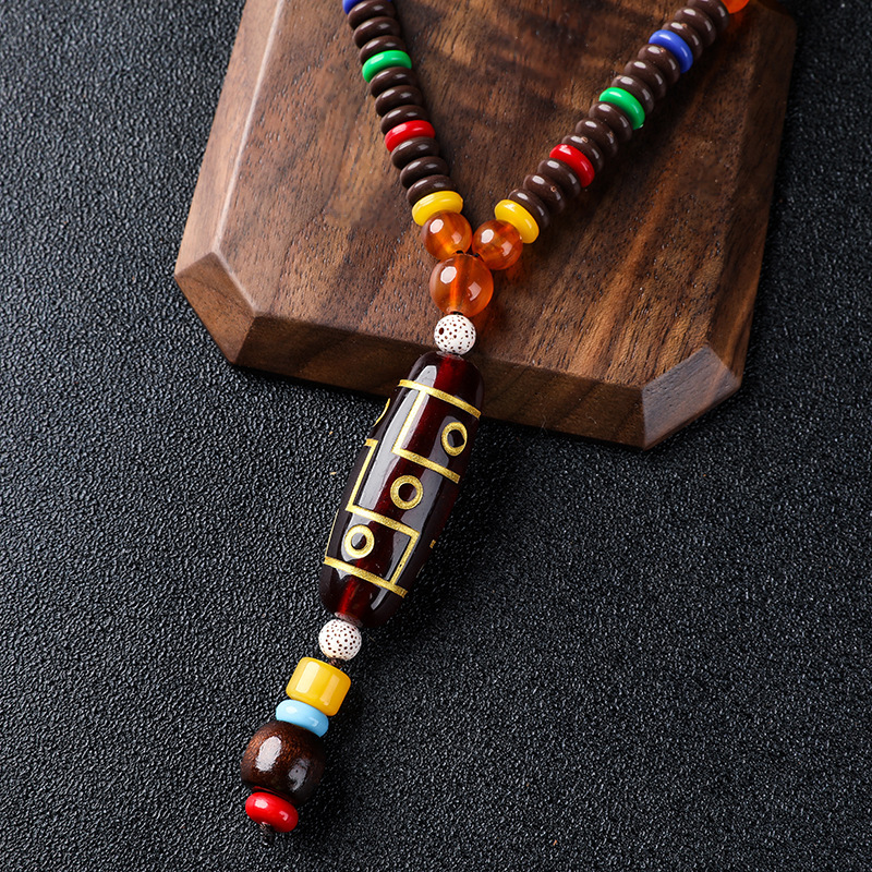 Imitation Beeswax Pendant Women&#039;s Long Autumn/Winter Sweater Chain Stall Necklace Door Frame Pendant Artistic Ethnic Style Jewelry