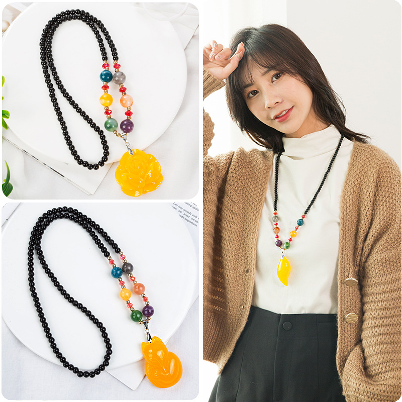 Sweater Chain Women&#039;s Autumn and Winter All-Match Long Necklace Women&#039;s Fashion Cross-Border New Accessories Popular Pendant Imitation Beeswax Pendant