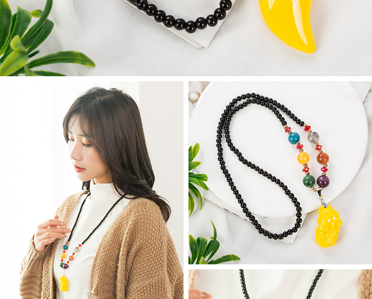 Sweater Chain Women's Autumn and Winter All-Match Long Necklace Women's Fashion Cross-Border New Accessories Popular Pendant Imitation Beeswax Pendant
