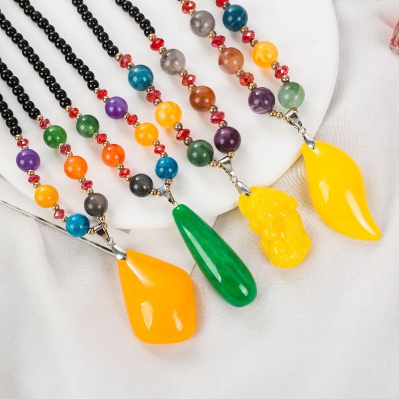 Sweater Chain Women&#039;s Autumn and Winter All-Match Long Necklace Women&#039;s Fashion Cross-Border New Accessories Popular Pendant Imitation Beeswax Pendant