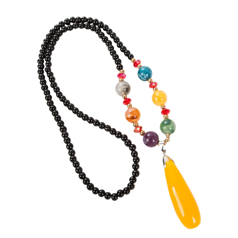 Sweater Chain Women&#039;s Autumn and Winter All-Match Long Necklace Women&#039;s Fashion Cross-Border New Accessories Popular Pendant Imitation Beeswax Pendant
