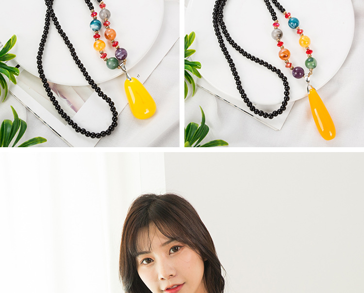 Sweater Chain Women's Autumn and Winter All-Match Long Necklace Women's Fashion Cross-Border New Accessories Popular Pendant Imitation Beeswax Pendant