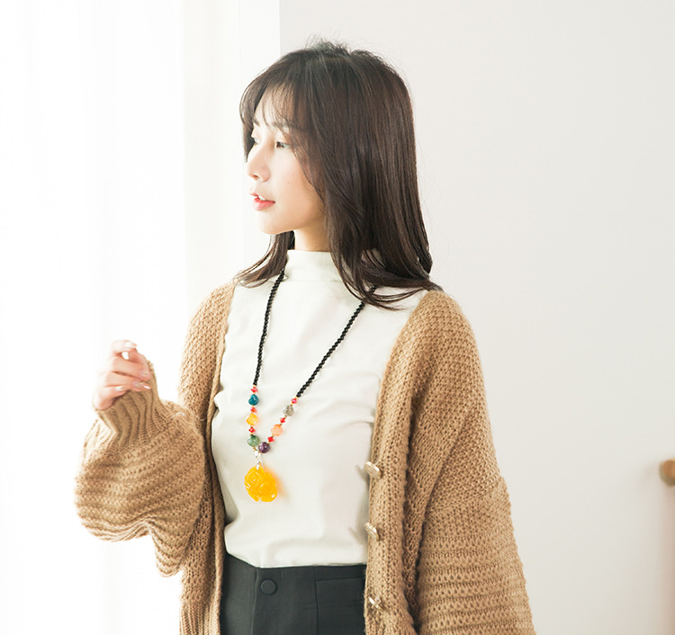 Sweater Chain Women's Autumn and Winter All-Match Long Necklace Women's Fashion Cross-Border New Accessories Popular Pendant Imitation Beeswax Pendant