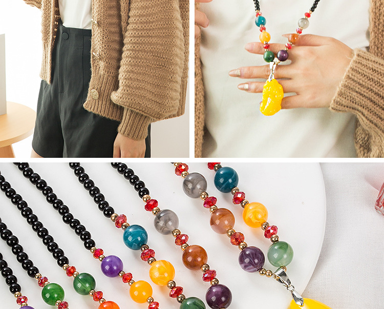Sweater Chain Women's Autumn and Winter All-Match Long Necklace Women's Fashion Cross-Border New Accessories Popular Pendant Imitation Beeswax Pendant