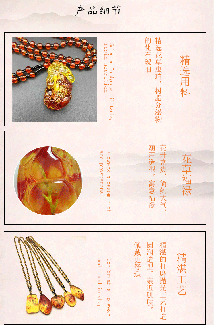 Living Fossil Amber Necklace Ornament Imitation Beeswax Crystal Pendant Vintage Insect Stall Scenic Spot Jewelry Wholesale