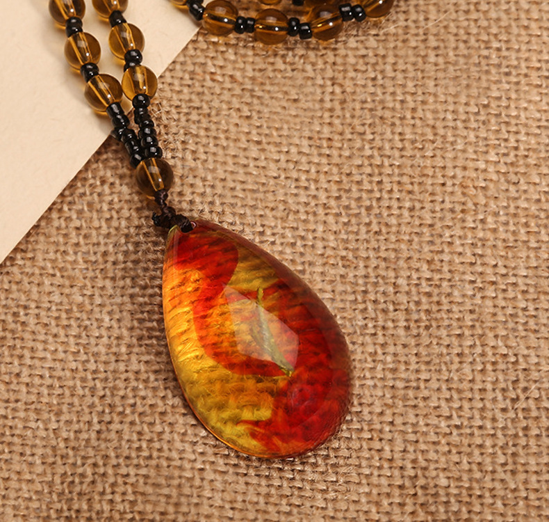 Living Fossil Amber Necklace Ornament Imitation Beeswax Crystal Pendant Vintage Insect Stall Scenic Spot Jewelry Wholesale