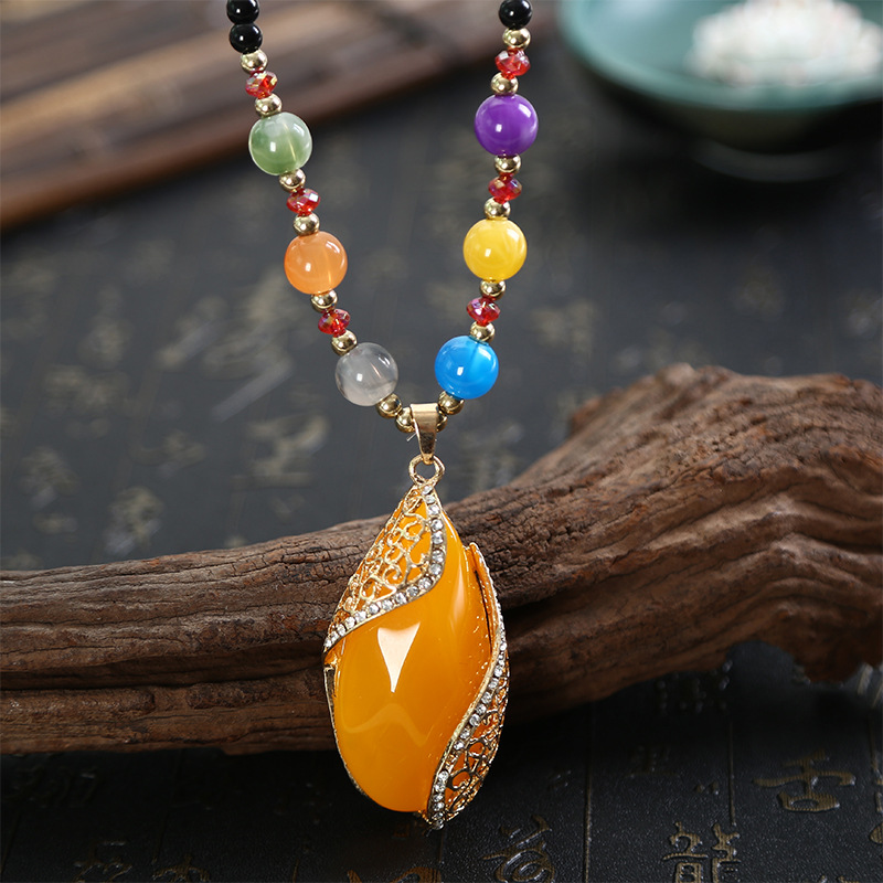 Women&#039;s Necklace Wholesale New Beeswax Sweater Chain Long Ethnic Style Sweater Chain Wild Creative Gift Wholesale