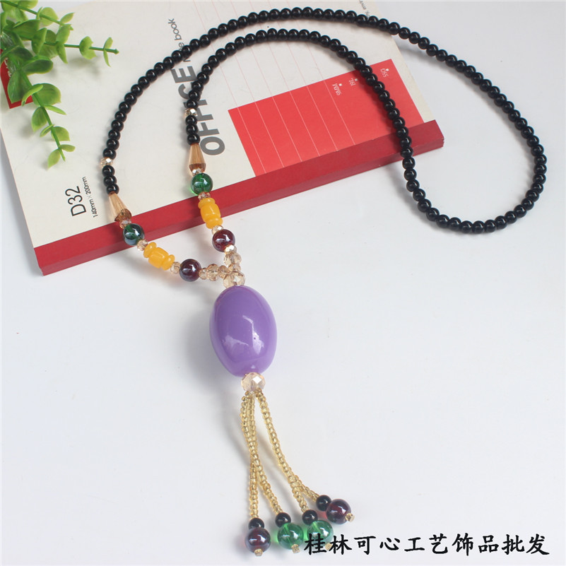 Ethnic Style Retro Long Beeswax Sweater Chain Large Pendant Antique Pendant Necklace for Women Retro Pendant Accessories Wholesale