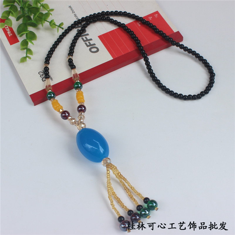 Ethnic Style Retro Long Beeswax Sweater Chain Large Pendant Antique Pendant Necklace for Women Retro Pendant Accessories Wholesale
