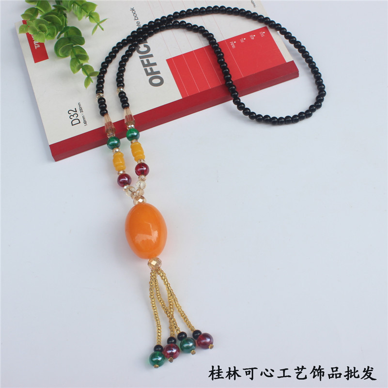 Ethnic Style Retro Long Beeswax Sweater Chain Large Pendant Antique Pendant Necklace for Women Retro Pendant Accessories Wholesale