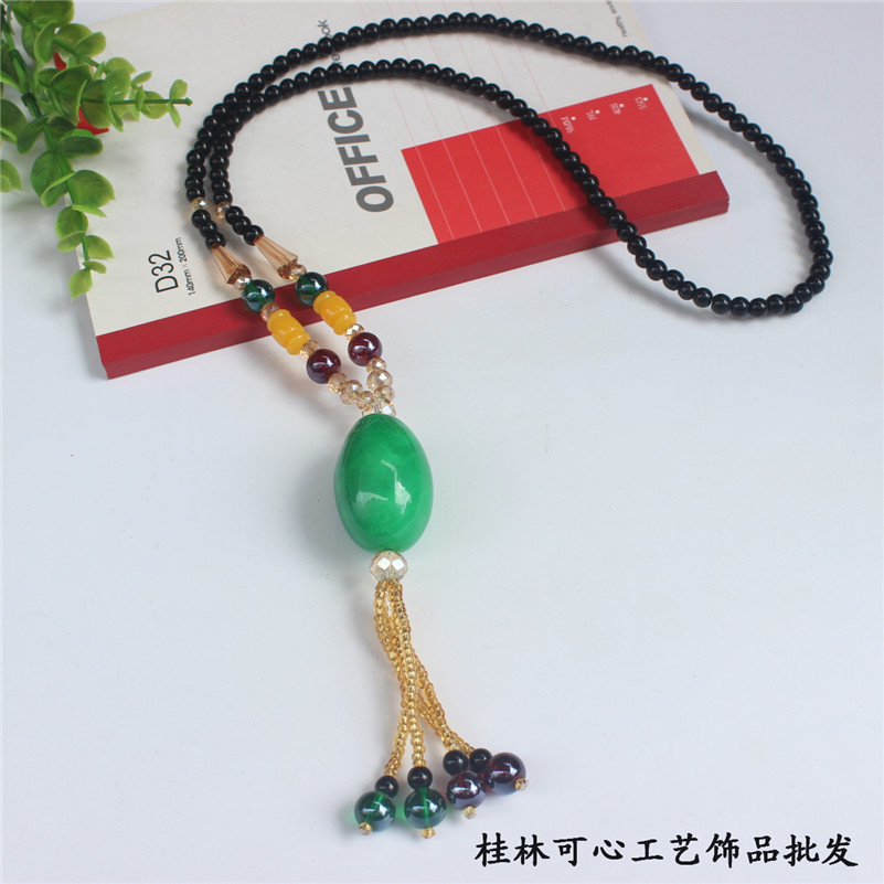 Ethnic Style Retro Long Beeswax Sweater Chain Large Pendant Antique Pendant Necklace for Women Retro Pendant Accessories Wholesale