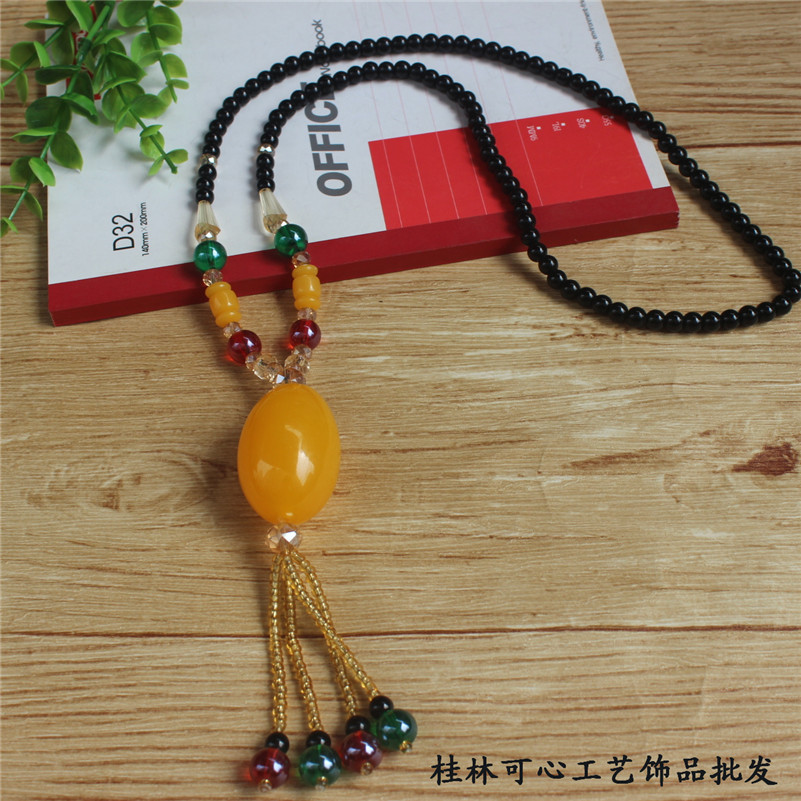 Ethnic Style Retro Long Beeswax Sweater Chain Large Pendant Antique Pendant Necklace for Women Retro Pendant Accessories Wholesale