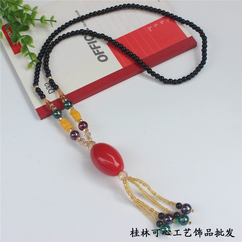 Ethnic Style Retro Long Beeswax Sweater Chain Large Pendant Antique Pendant Necklace for Women Retro Pendant Accessories Wholesale