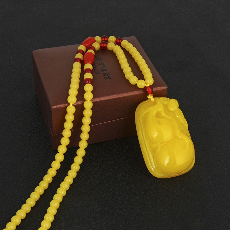 Factory Direct Sales Ethnic Style Imitation Beeswax Sweater Chain Long Hot Sale at Scenic Spot Long Beeswax Necklace E-Commerce Small Gift