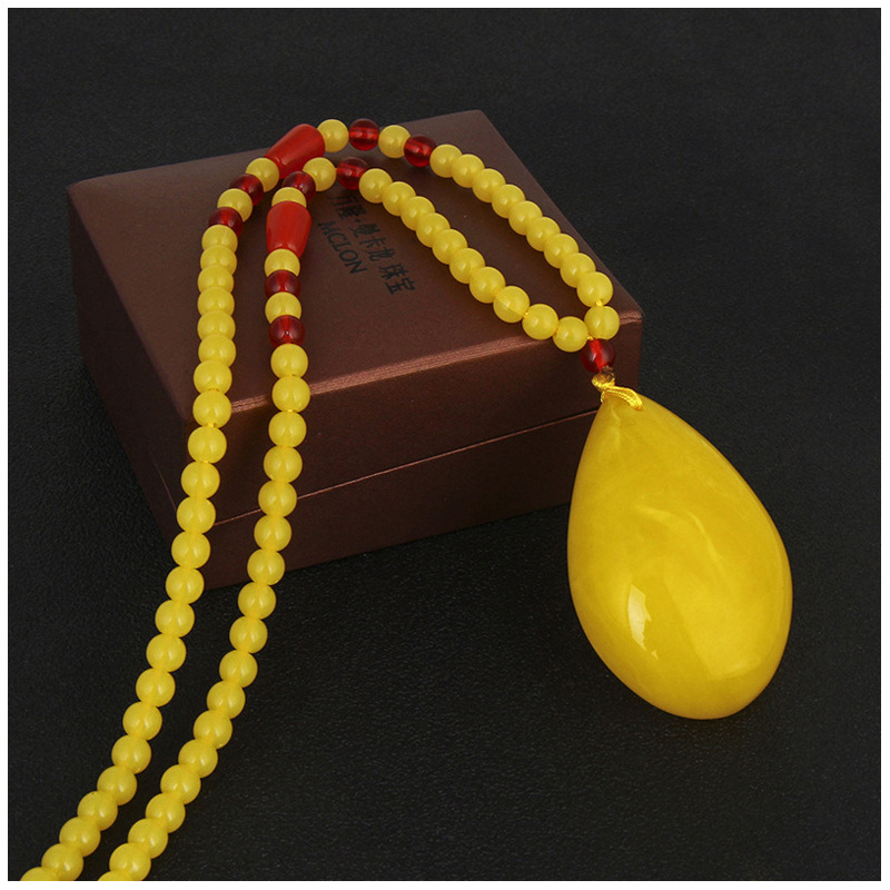 Factory Direct Sales Ethnic Style Imitation Beeswax Sweater Chain Long Hot Sale at Scenic Spot Long Beeswax Necklace E-Commerce Small Gift