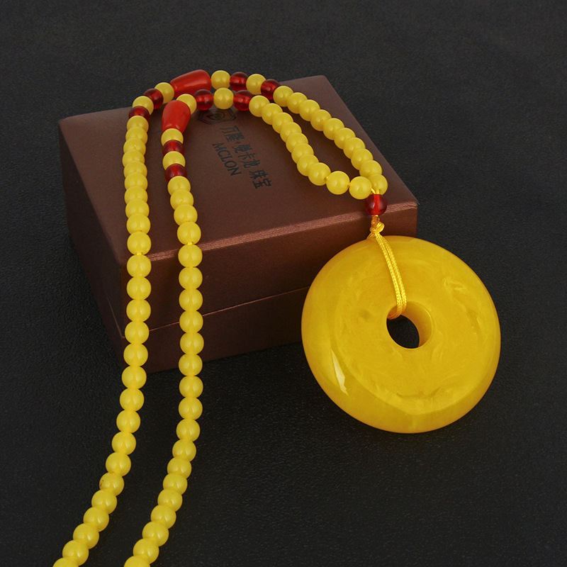 Factory Direct Sales Ethnic Style Imitation Beeswax Sweater Chain Long Hot Sale at Scenic Spot Long Beeswax Necklace E-Commerce Small Gift