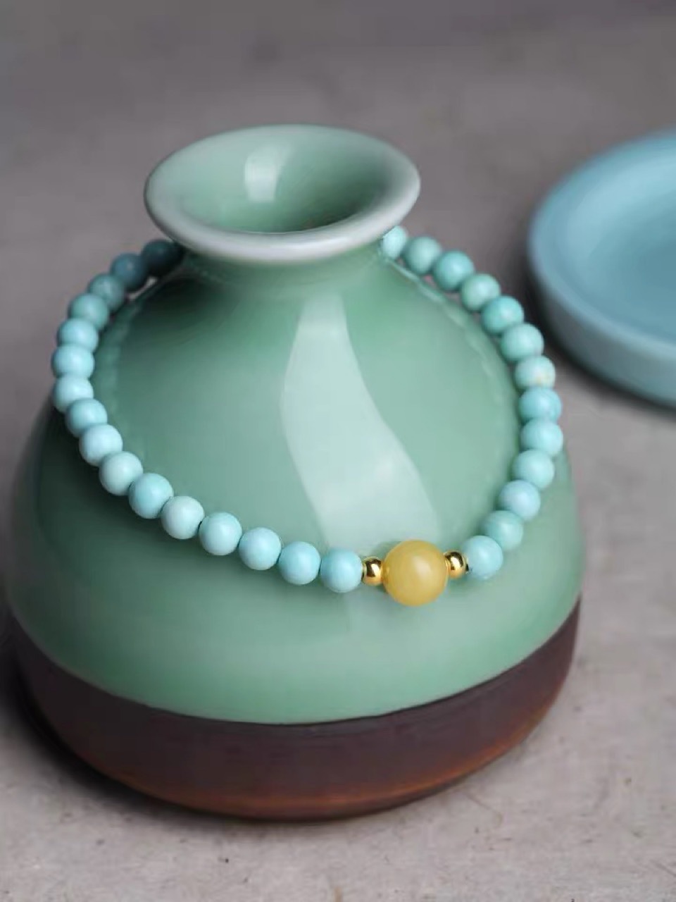 Natural Turquoise Bracelet Beeswax Bead Fresh Elegant Bracelet Girlfriends&#039; Gift Female Gift for Girlfriend Niche