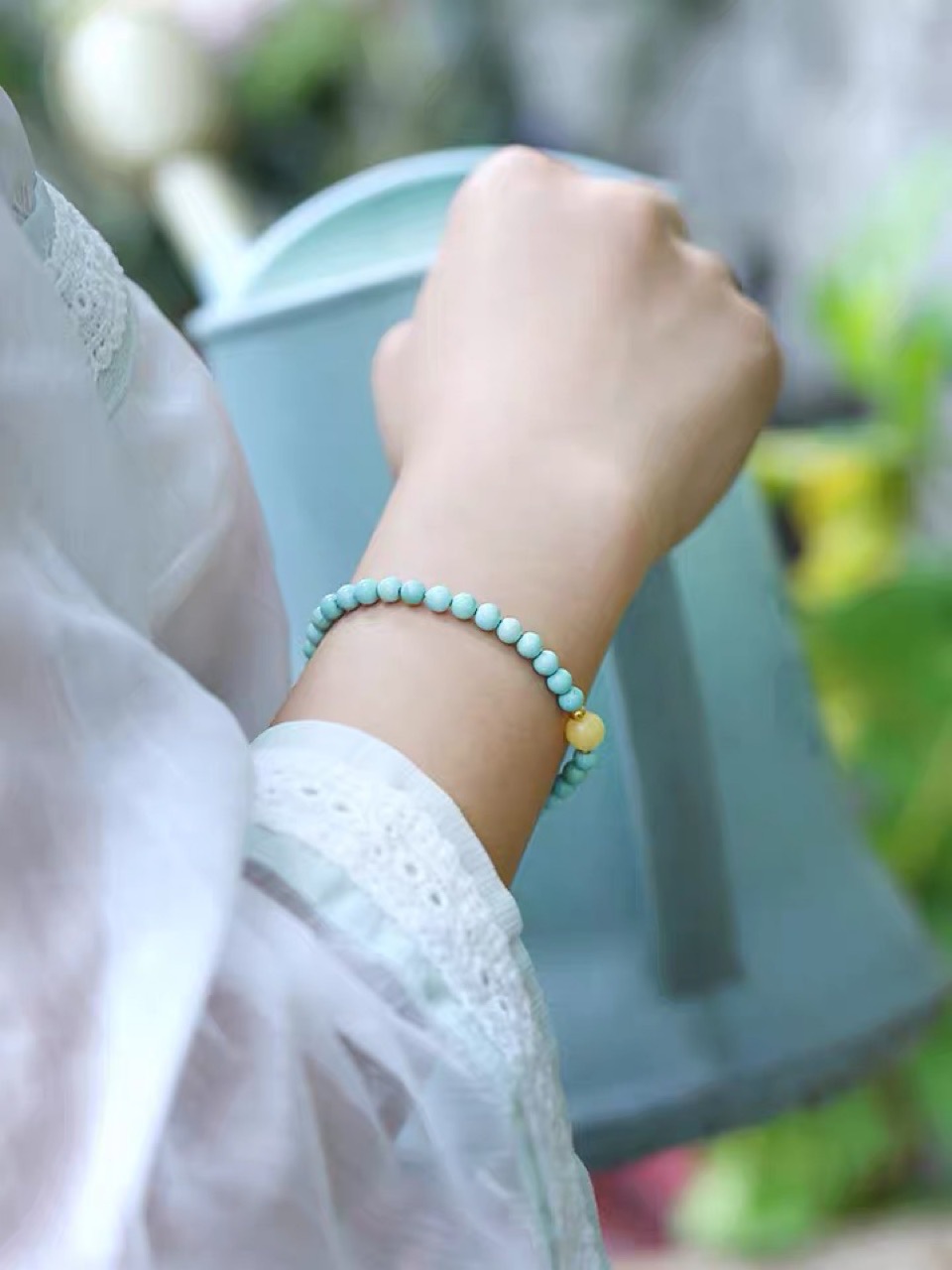 Natural Turquoise Bracelet Beeswax Bead Fresh Elegant Bracelet Girlfriends&#039; Gift Female Gift for Girlfriend Niche