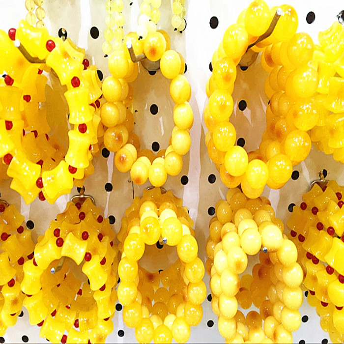 Chicken oil yellow amber Beeswax Hand String Bracelet for men and women with the form of money