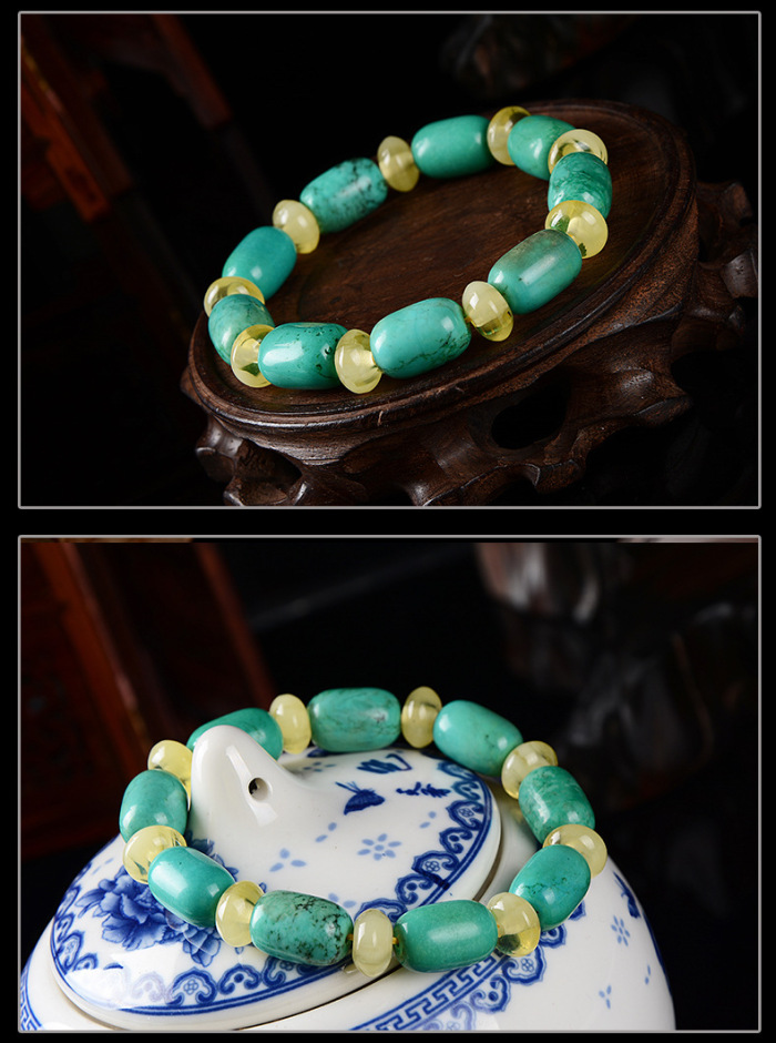 Turquoise Bracelet 10mm Turquoise barrel bead beeswax spacer single ring bracelet collocation
