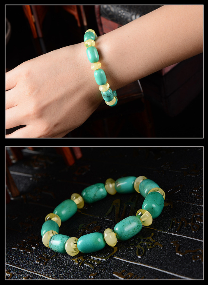Turquoise Bracelet 10mm Turquoise barrel bead beeswax spacer single ring bracelet collocation