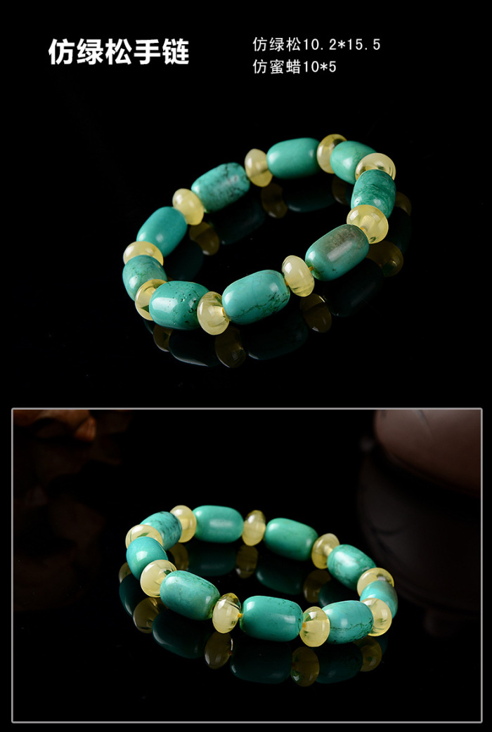 Turquoise Bracelet 10mm Turquoise barrel bead beeswax spacer single ring bracelet collocation