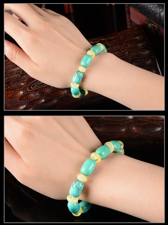 Turquoise Bracelet 10mm Turquoise barrel bead beeswax spacer single ring bracelet collocation