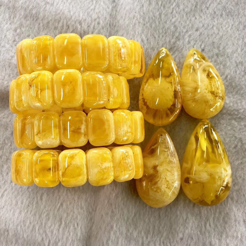 Beeswax hand string national wind amber br women's single circle chicken oil yellow flat bead bracelet pendant