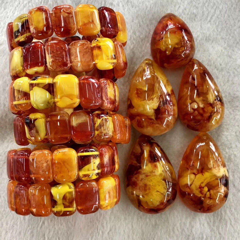 Beeswax hand string national wind amber br women's single circle chicken oil yellow flat bead bracelet pendant